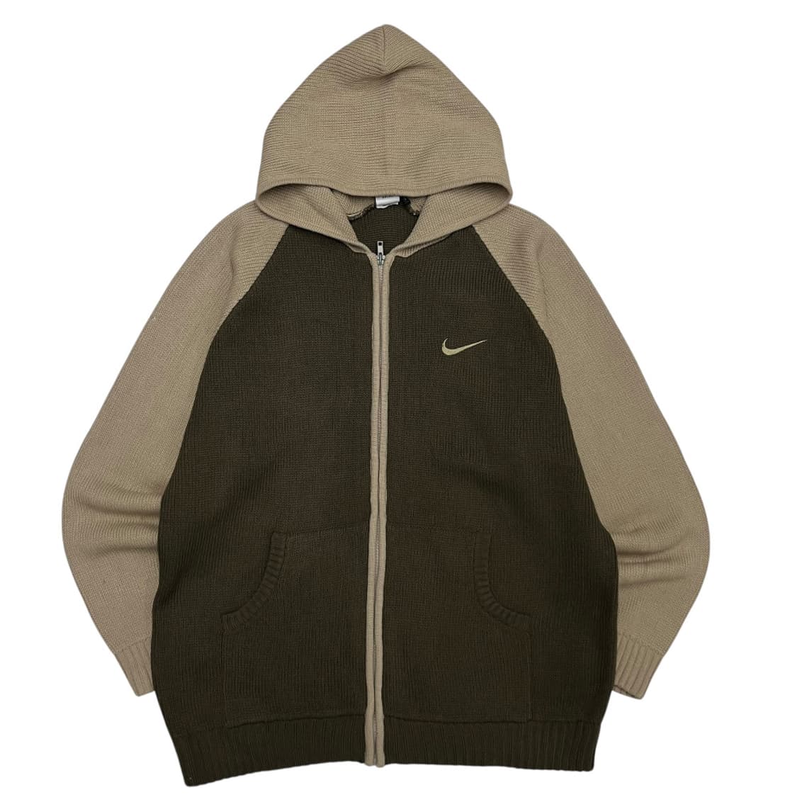 나이키 90's 베이지 배색 딥카키 후드 니트집업 L 상품이미지2