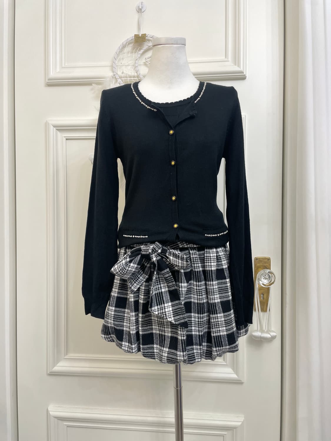 black&white check bow point lovely mini 상품이미지6