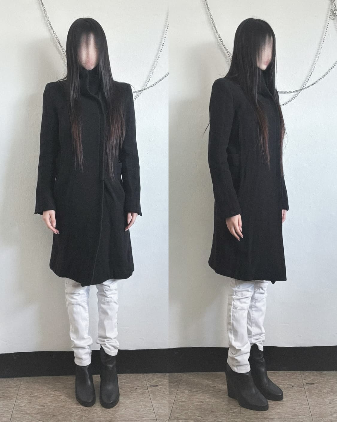 13AW 마틴 마르지엘라 6 사선지퍼 하이넥 드레이프 헤링본 코트 상품이미지2