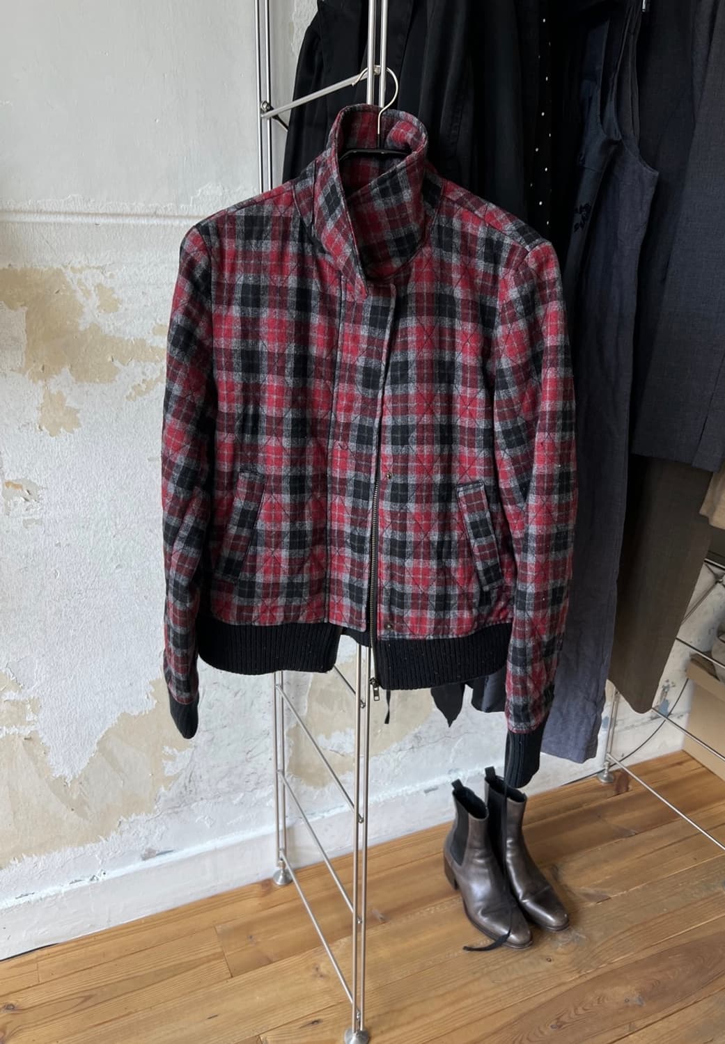 Vintage Cropped Plaid Bomber Jacket 상품이미지1