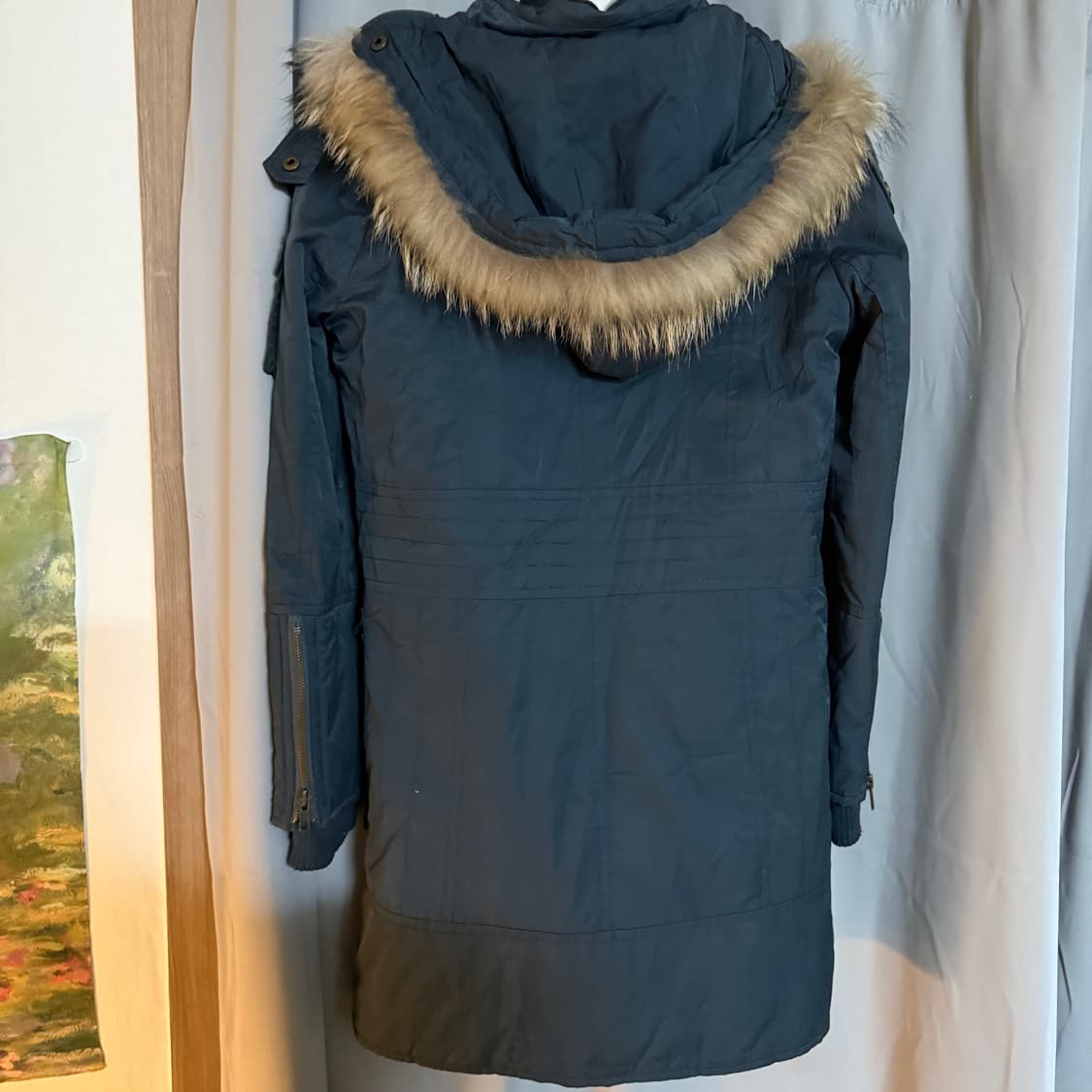 Y2k 후드 퍼 롱 야상 점퍼 (네이비/블루그레이) 상품이미지6