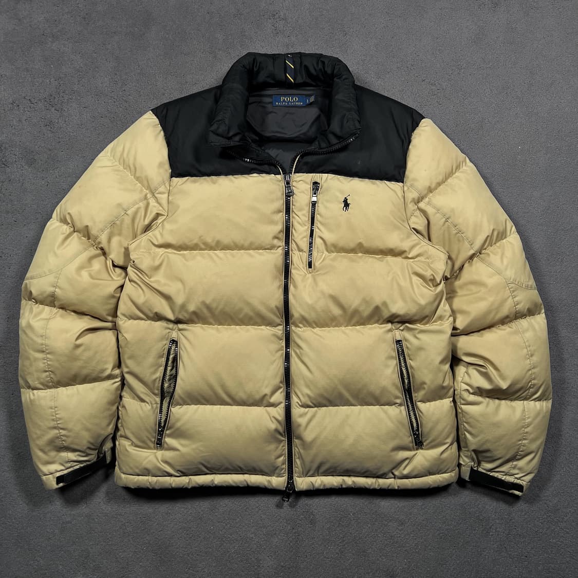 폴로 투웨이 베이지 고햄 덕다운 패딩 자켓 상품이미지1
