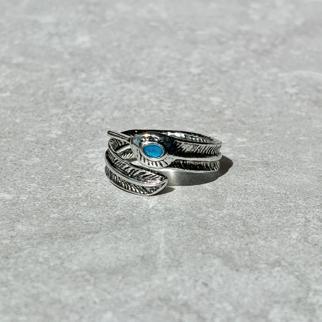 Oribell 에메랄드 스톤 깃털 엔틱 실버 오픈링 반지 상품이미지1