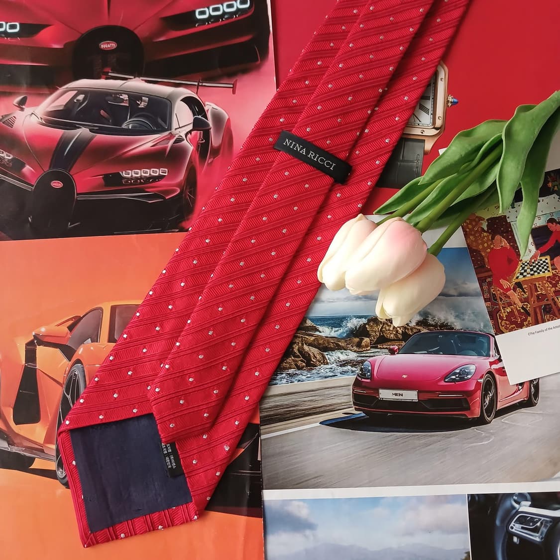 니나리치 실크 레드 마이크로 도트 넥타이 9.2cm A+등급 A18923 상품이미지4