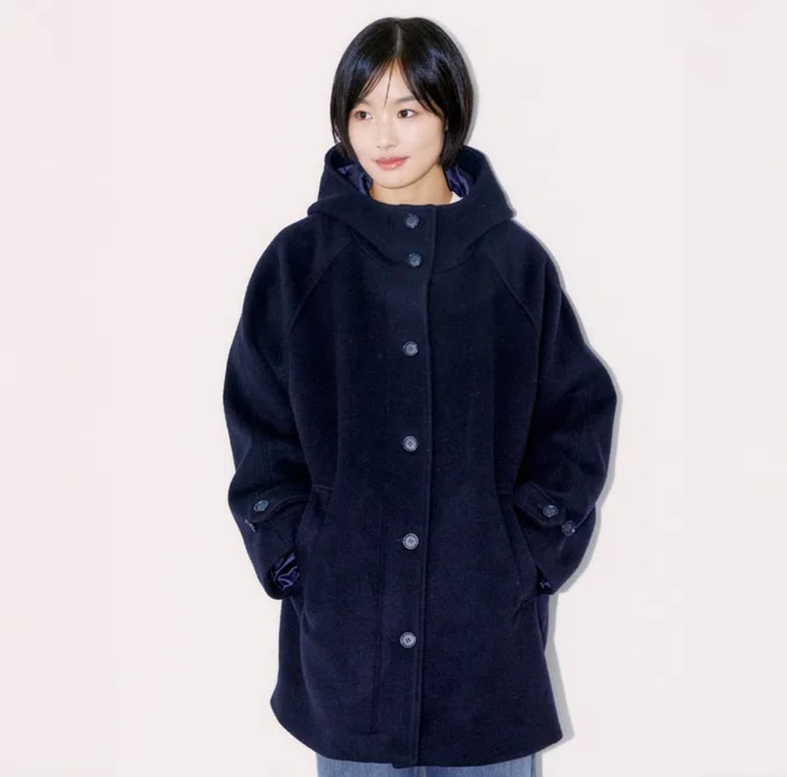 오피쉬 RICH WOOL HALF COAT 리치 울 하프 코트 네이비 상품이미지2