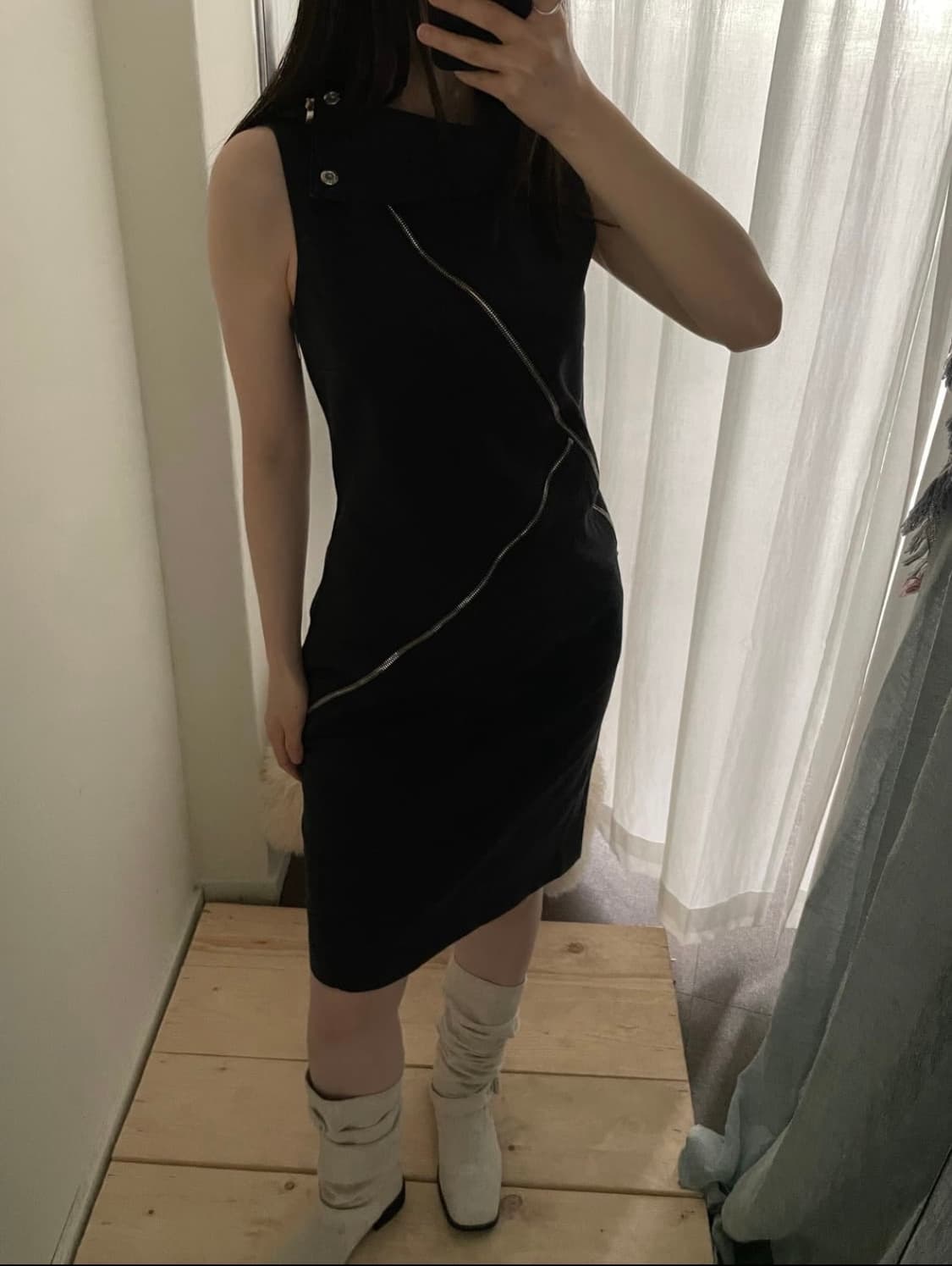 asymmetric zip high-neck dress 상품이미지5