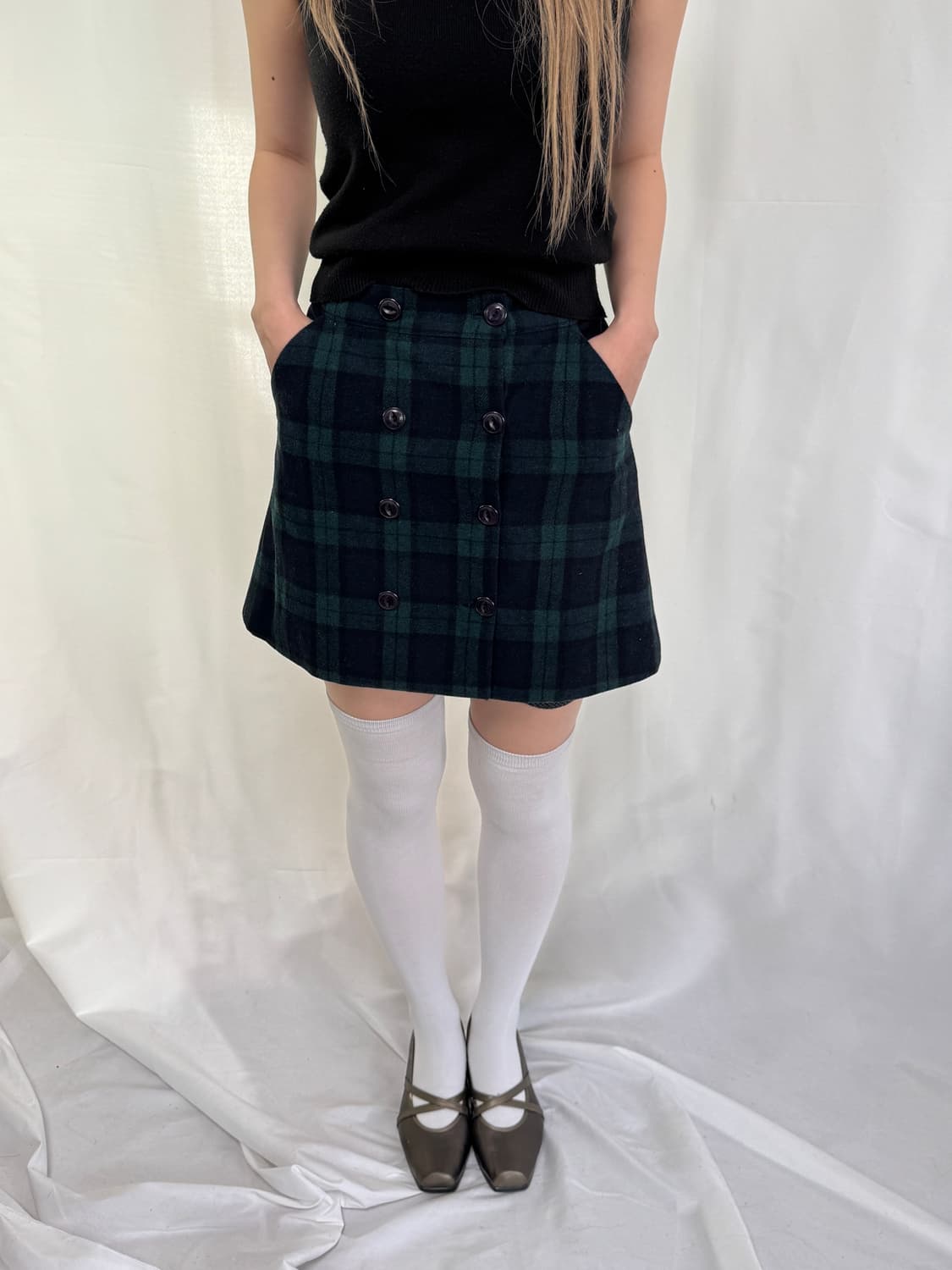 미스치프 버튼 체크 스커트 상품이미지2