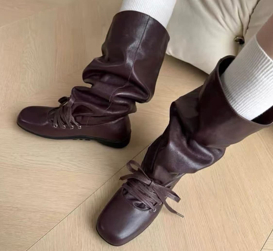 새것 페이퍼먼츠 에코레더 셔링핏 루즈핏 롱부츠230 다크브라운 착화감굿 상품이미지4