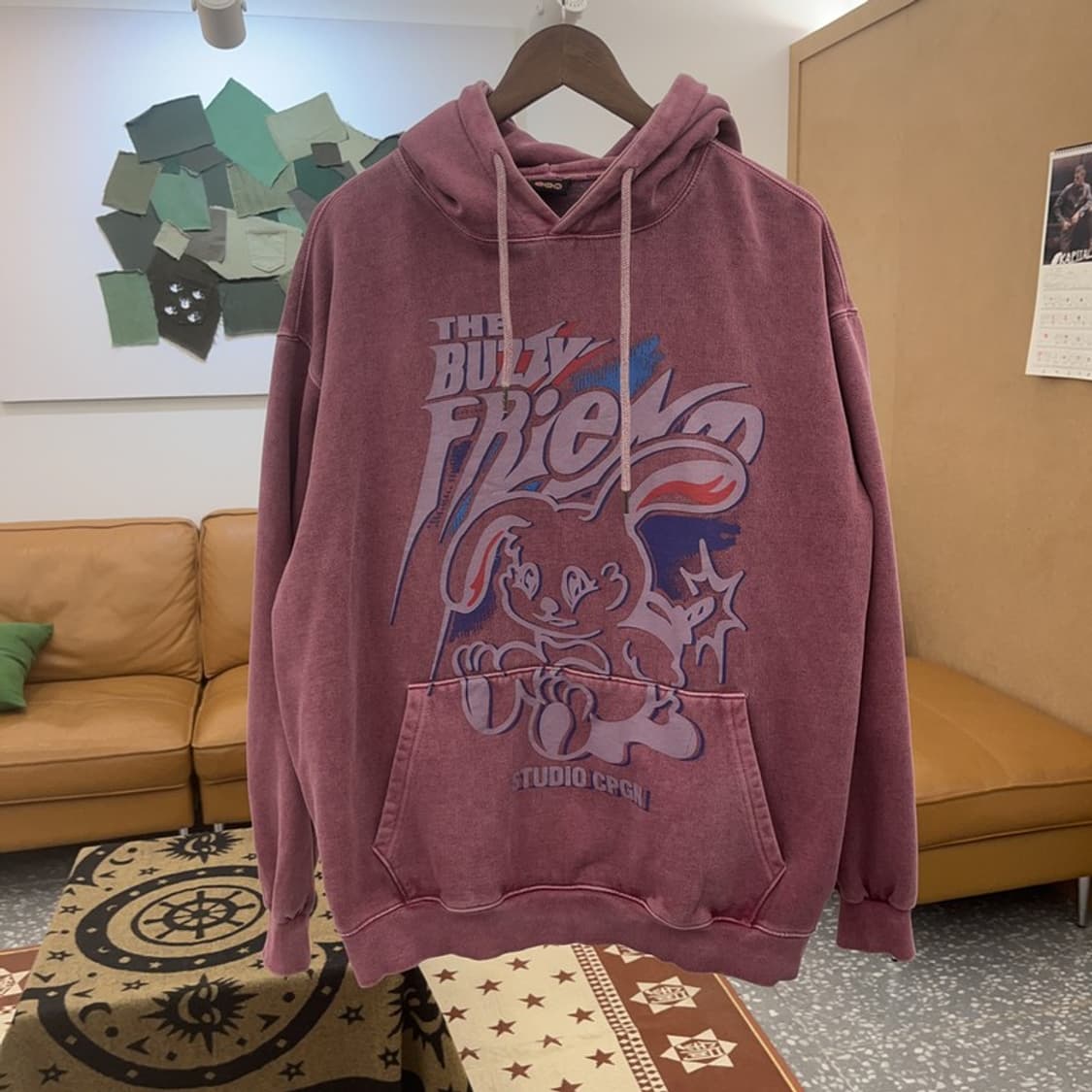 꼼파뇨 매드홉피 피그먼트 키치 인디핑크 기모 후드티 L C08680 상품이미지3