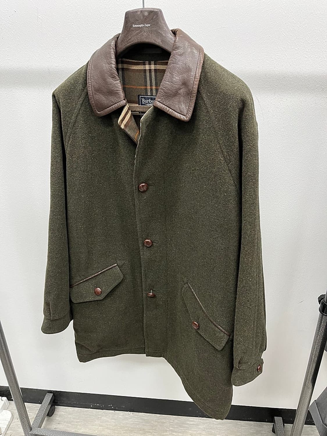 105) 버버리 90s 레더카라 울코트  상품이미지1