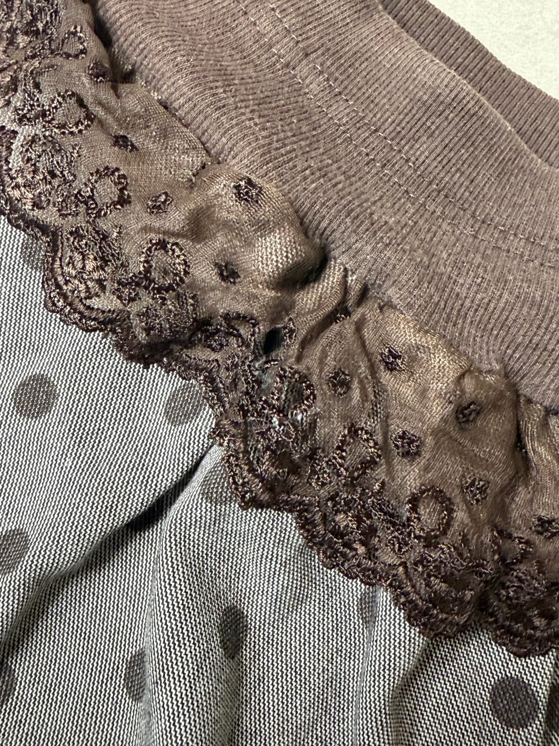 브라운 그레이 도트 땡땡이 리본 레이스 벌룬 큐롯 스커트 치마 라떼 갸루 상품이미지2