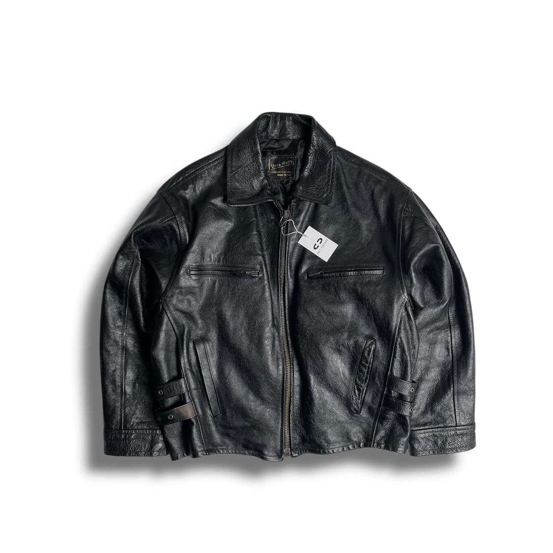 90's vera pelle 백 액션 플리츠 카우레더 봄버 (italy) 상품이미지1