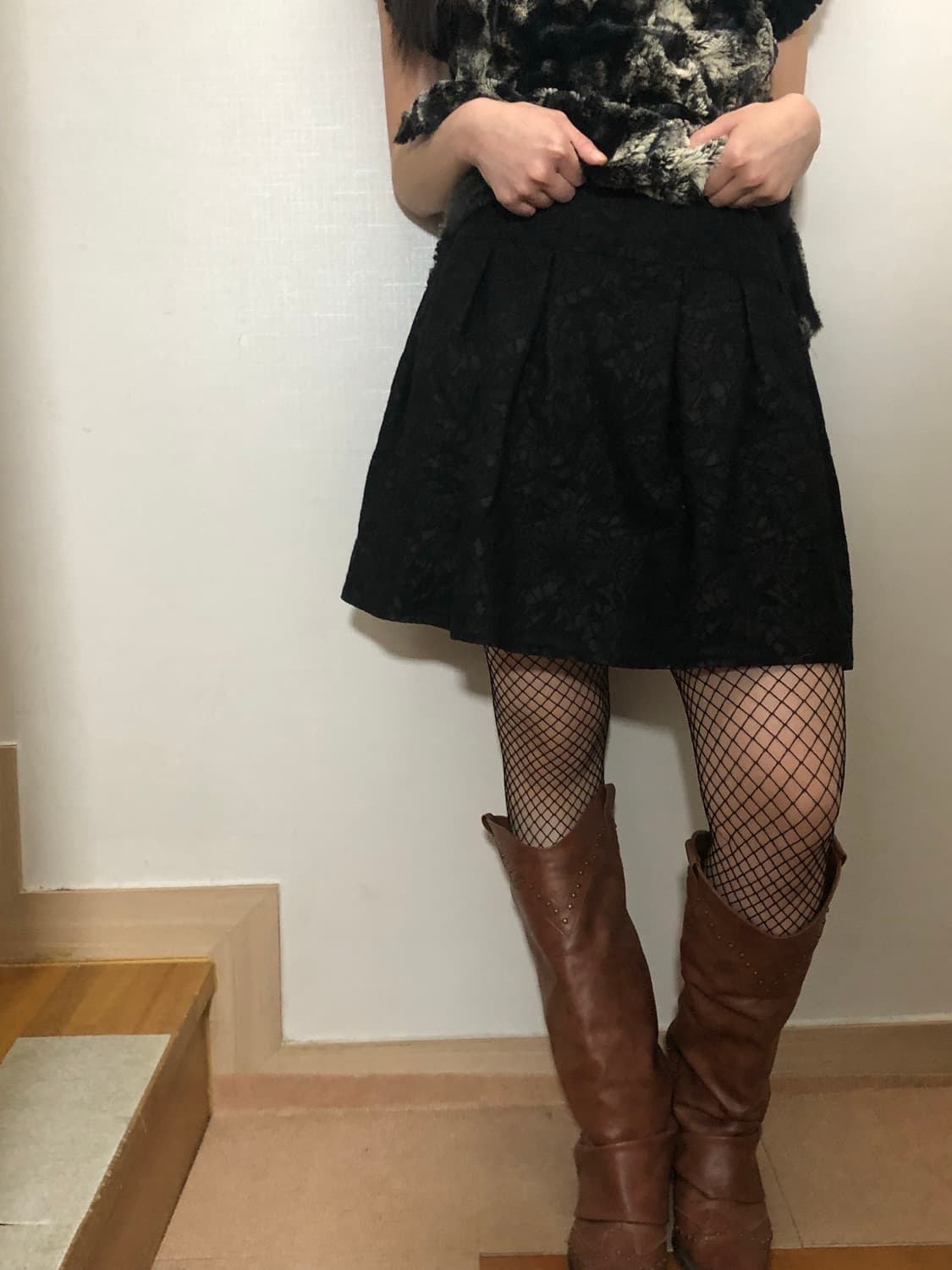 빈티지 블랙 레이스 패턴 미니 스커트 상품이미지4