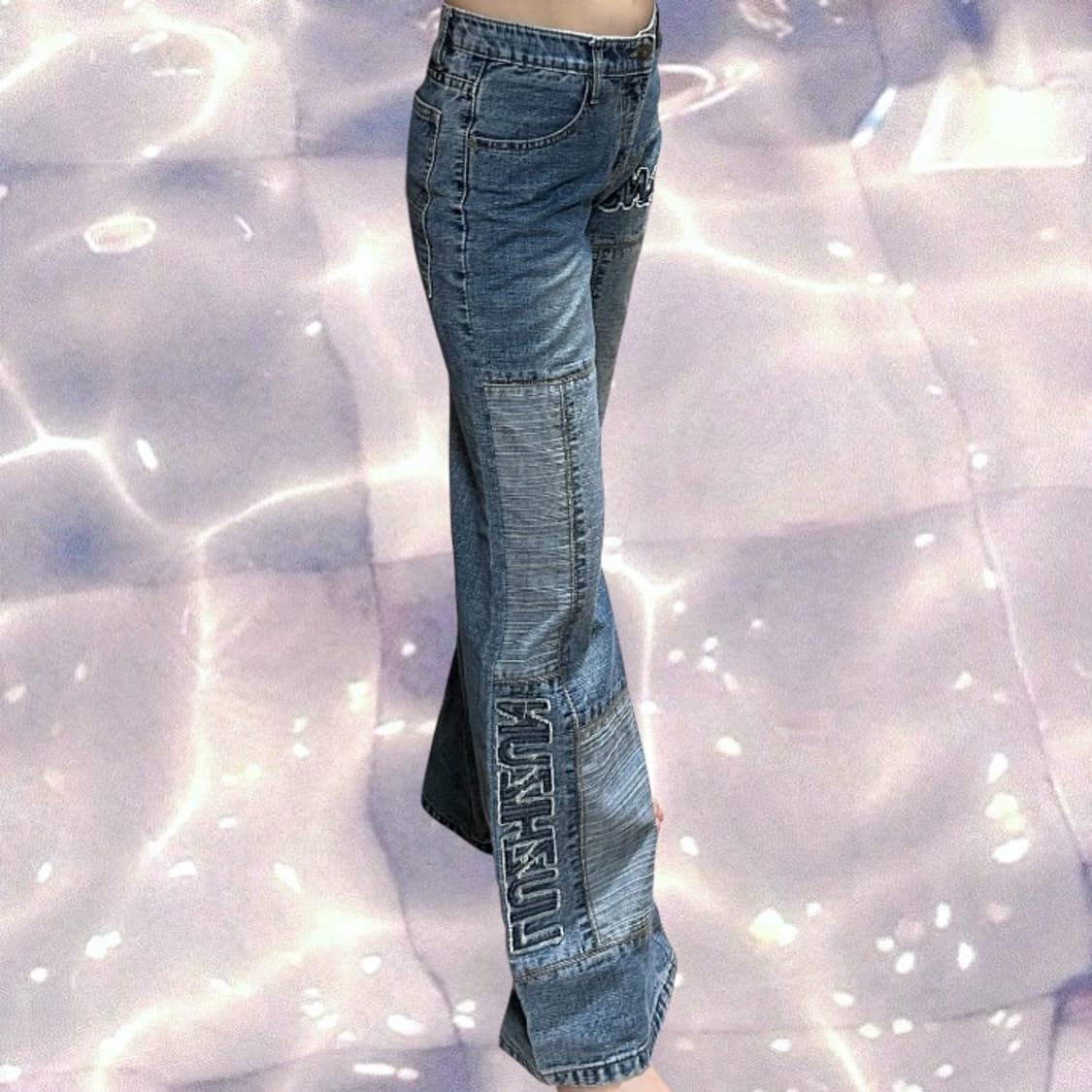 90s y2k 리우지준 빈티지 자수 부츠컷 와이드 데님 팬츠 28   상품이미지3