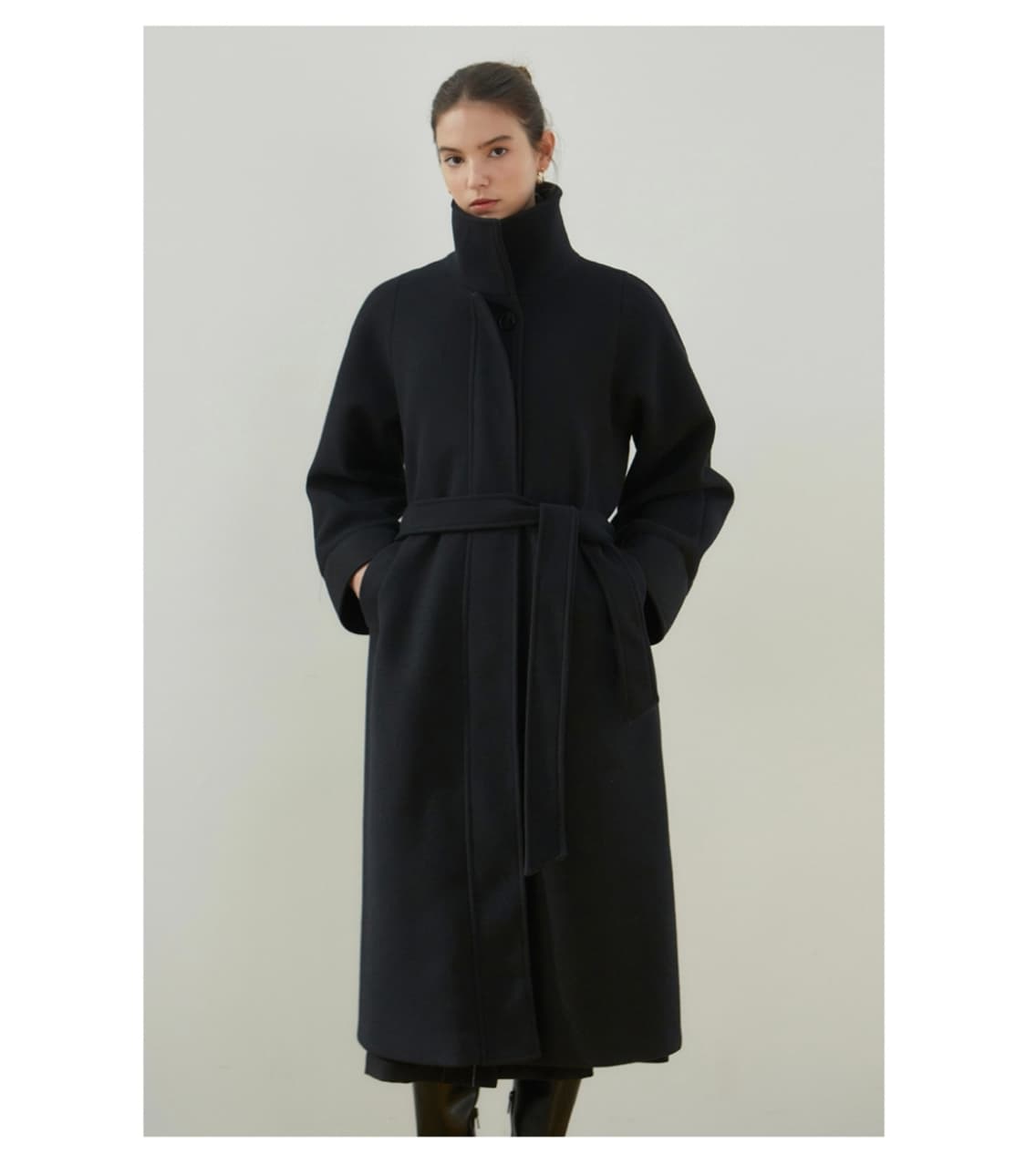 닉앤니콜 블랙 루즈핏 벨트코트 상품이미지1