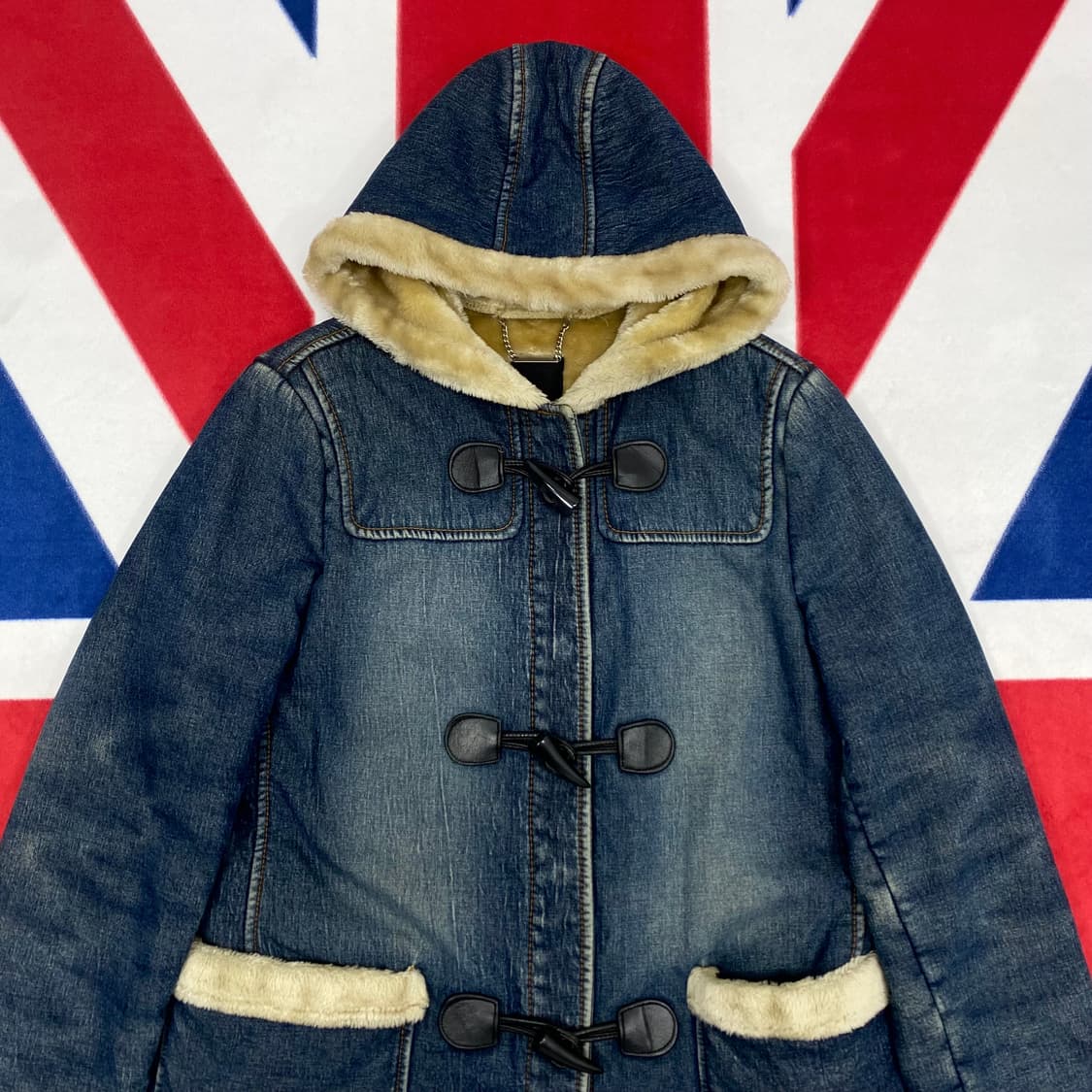 빈티지 데님 무스탕 더플코트 실측 여성 55 상품이미지3