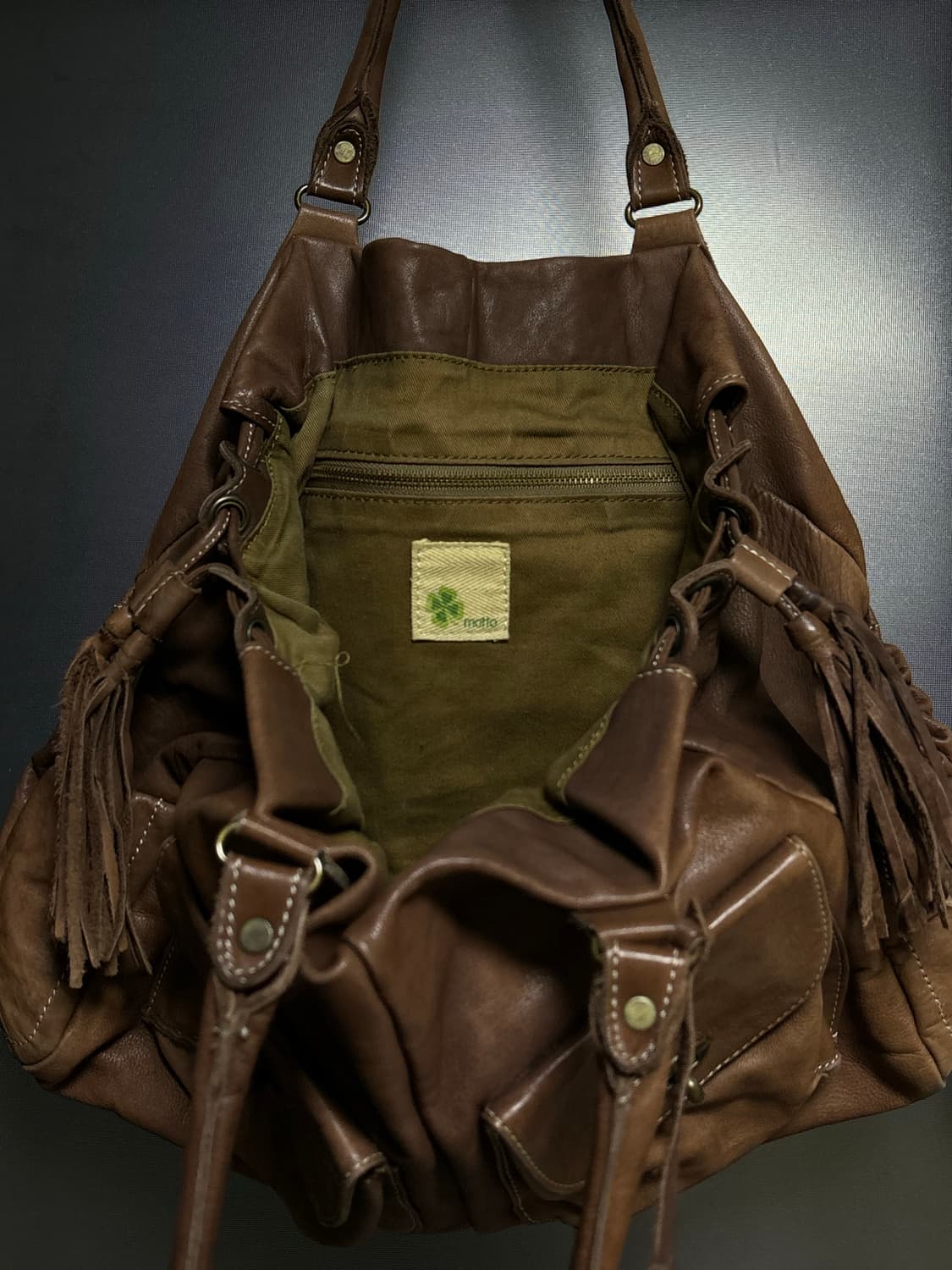 Motto 가죽 클로버 참 갸루스타일 숄더백 태슬 빈티지 상품이미지2
