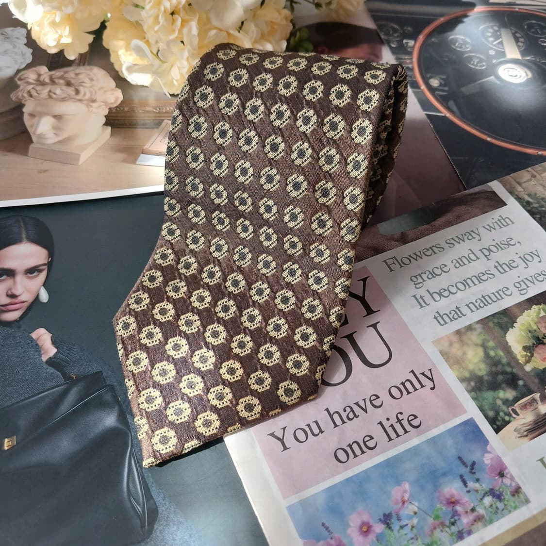 더반 실크 브라운 패턴 넥타이 9.5cm A등급 A19860 상품이미지4