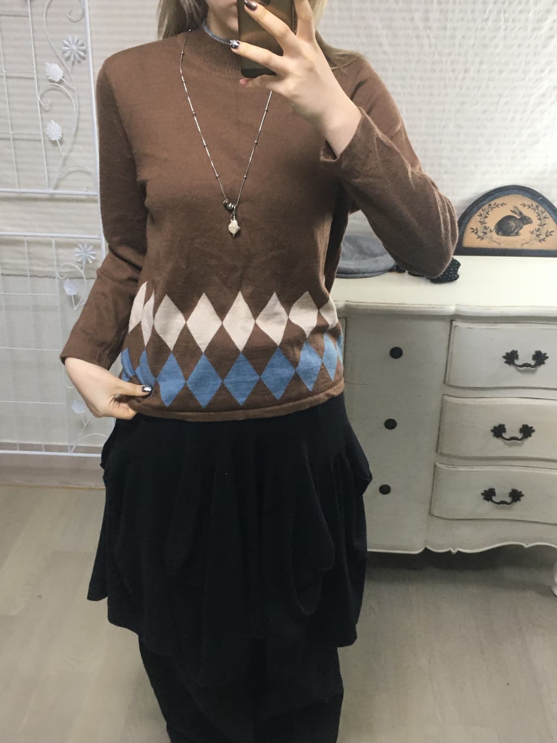 일본빈티지 아가일 브라운 니트 상품이미지1