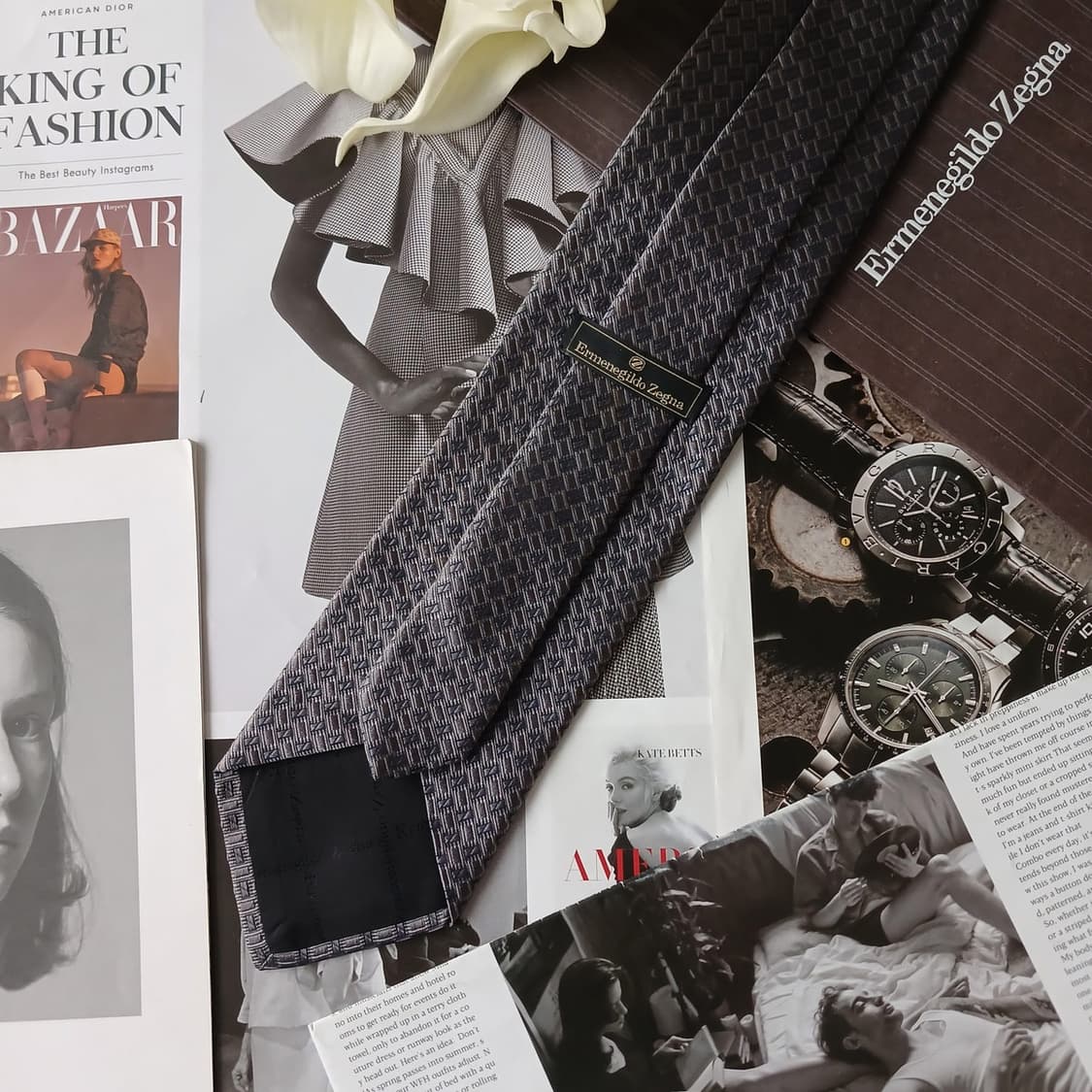 에르메네질도 제냐 실크 그레이 패턴 넥타이 9.6cm A등급 A19152 상품이미지4