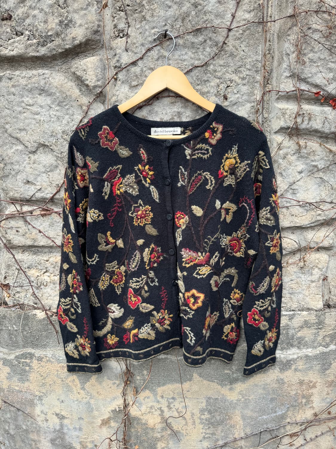 데이비드 브룩스 실크 니트 빈티지 울 자수 가디건 L 상품이미지1
