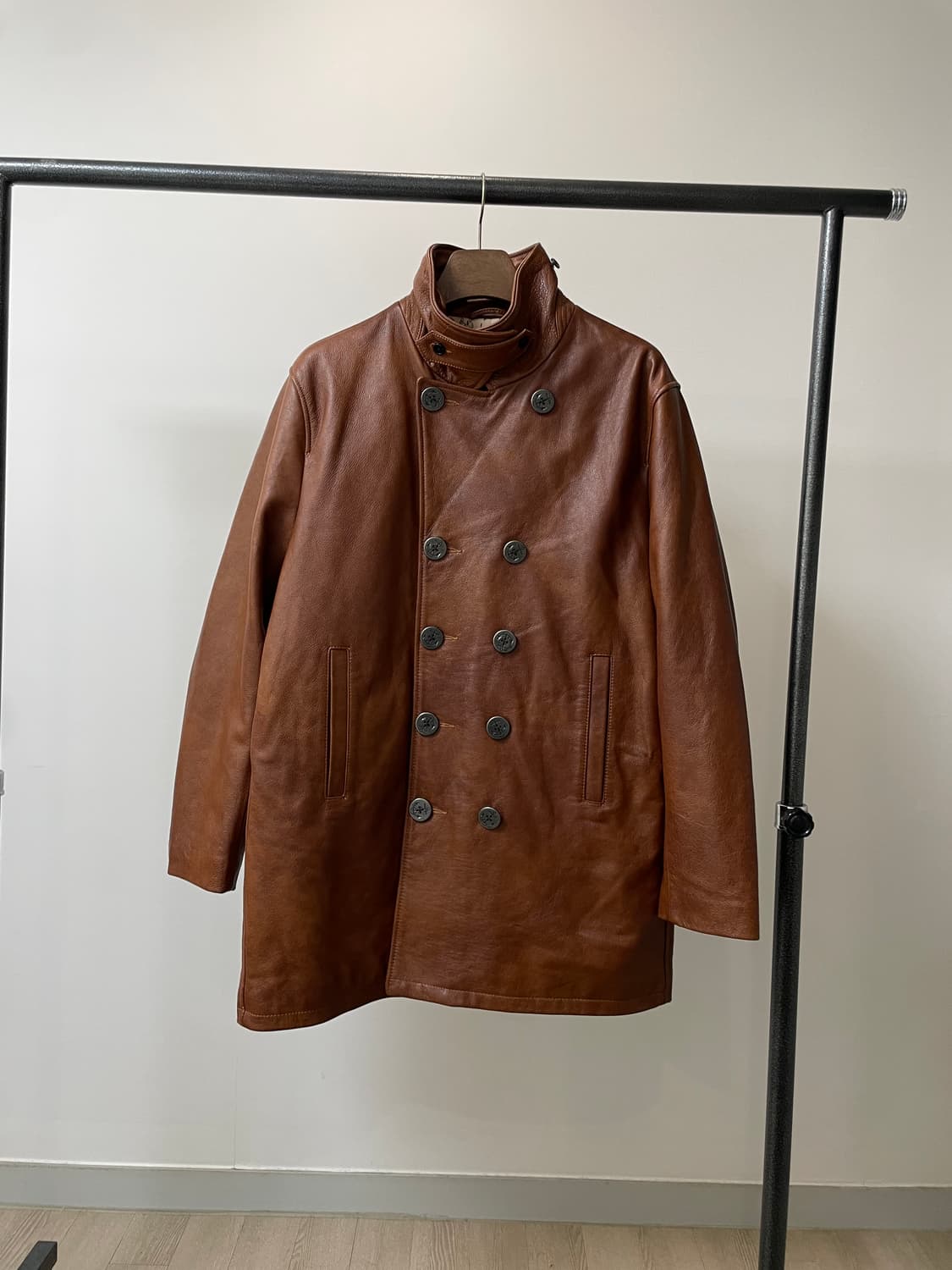 (103~105) Carphey 브라운 레더 피코트 자켓 상품이미지1