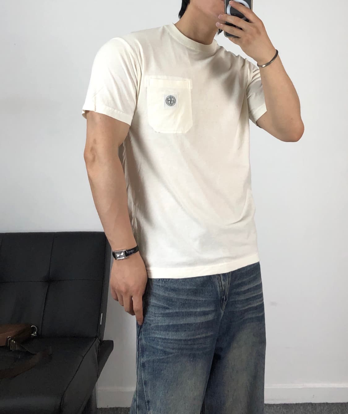 스톤아일랜드 정품 자수와펜 반팔 화이트 상품이미지1