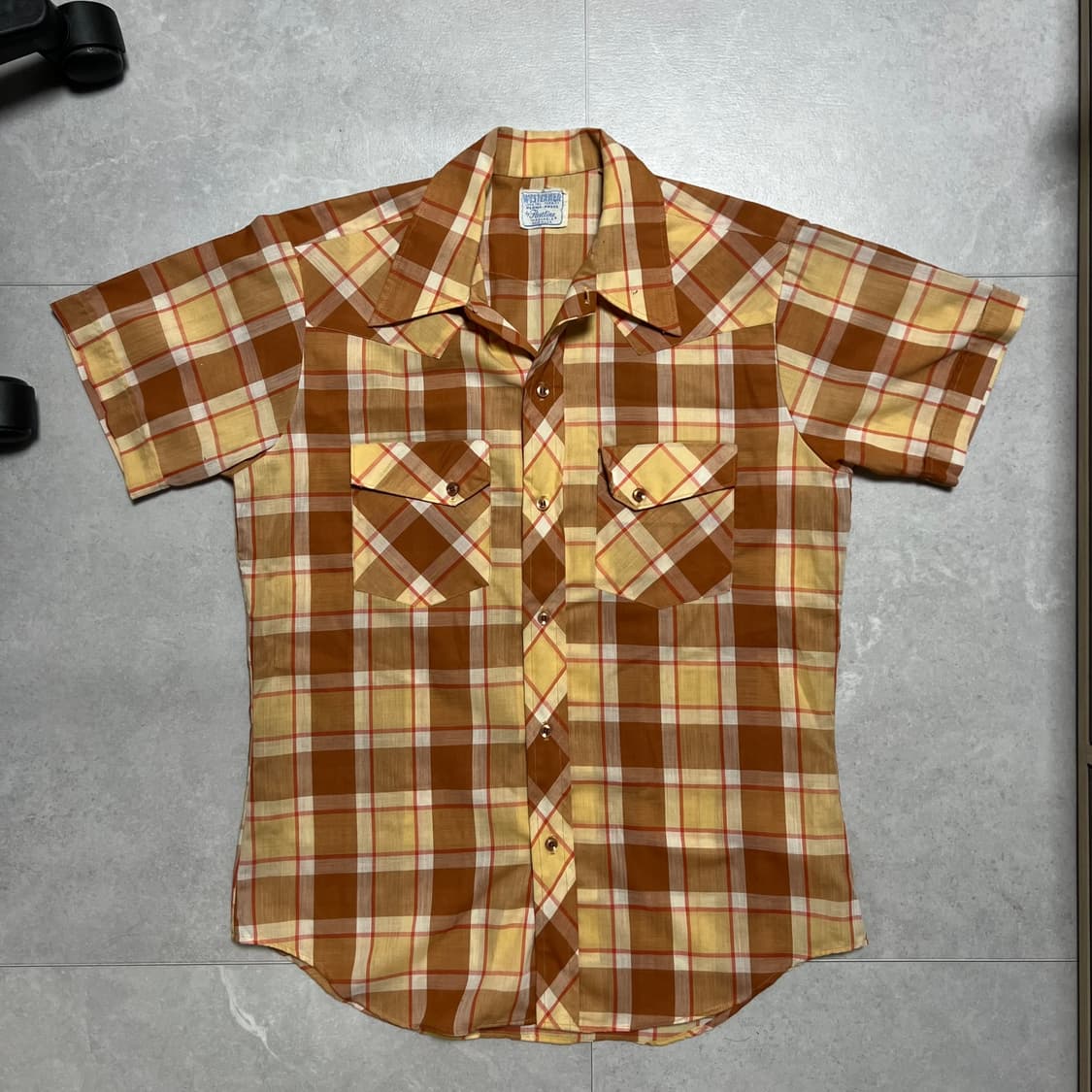 [M] 70s Made in USA 웨스턴 빈티지 체크 반팔 셔츠 상품이미지1