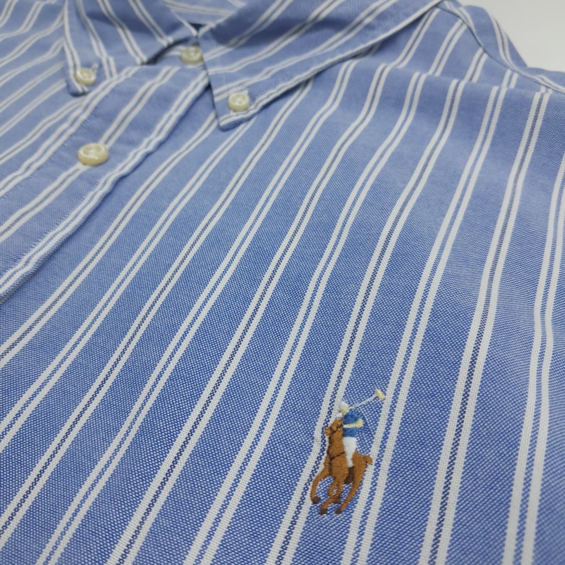 Co728 2XL 폴로 랄프로렌 블루 스트라이프 QR 긴팔 셔츠 남방 상품이미지7