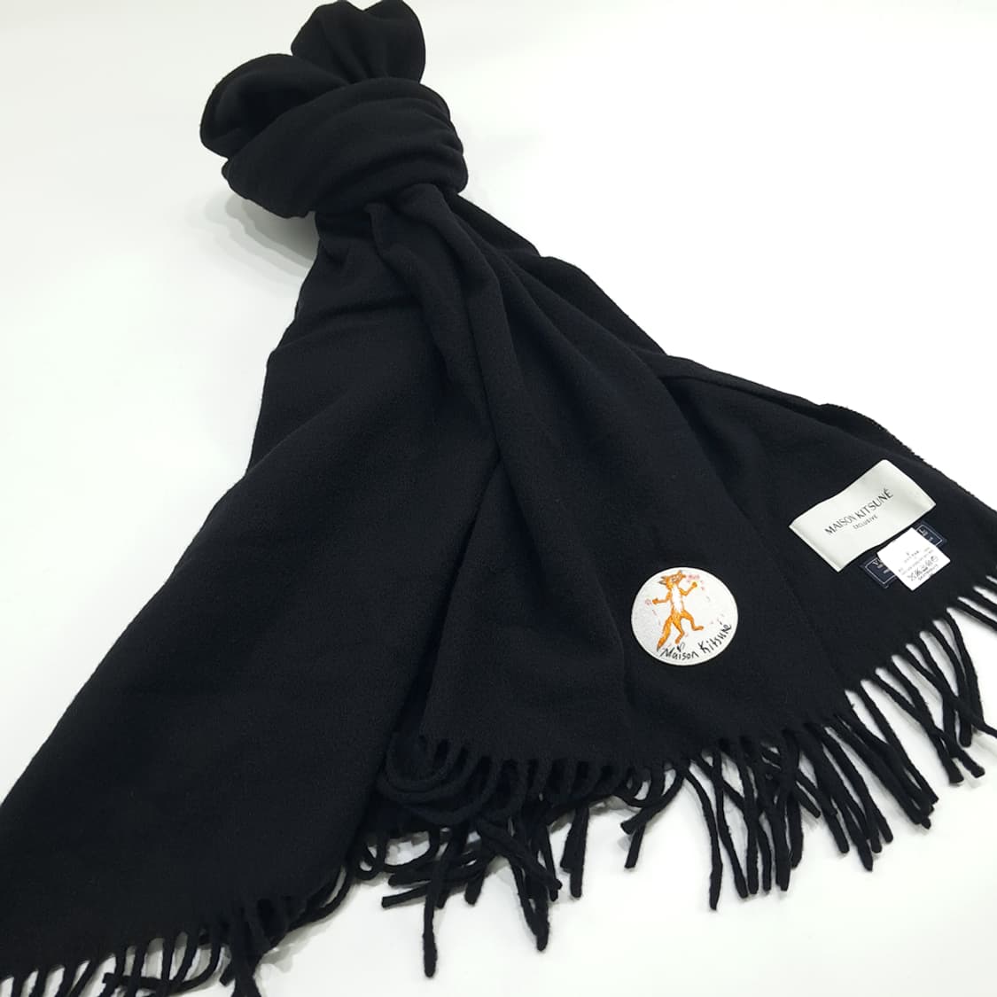MX103 메종드 키츠네 블랙 버진울 빅사이즈 목도리 머플러 상품이미지4