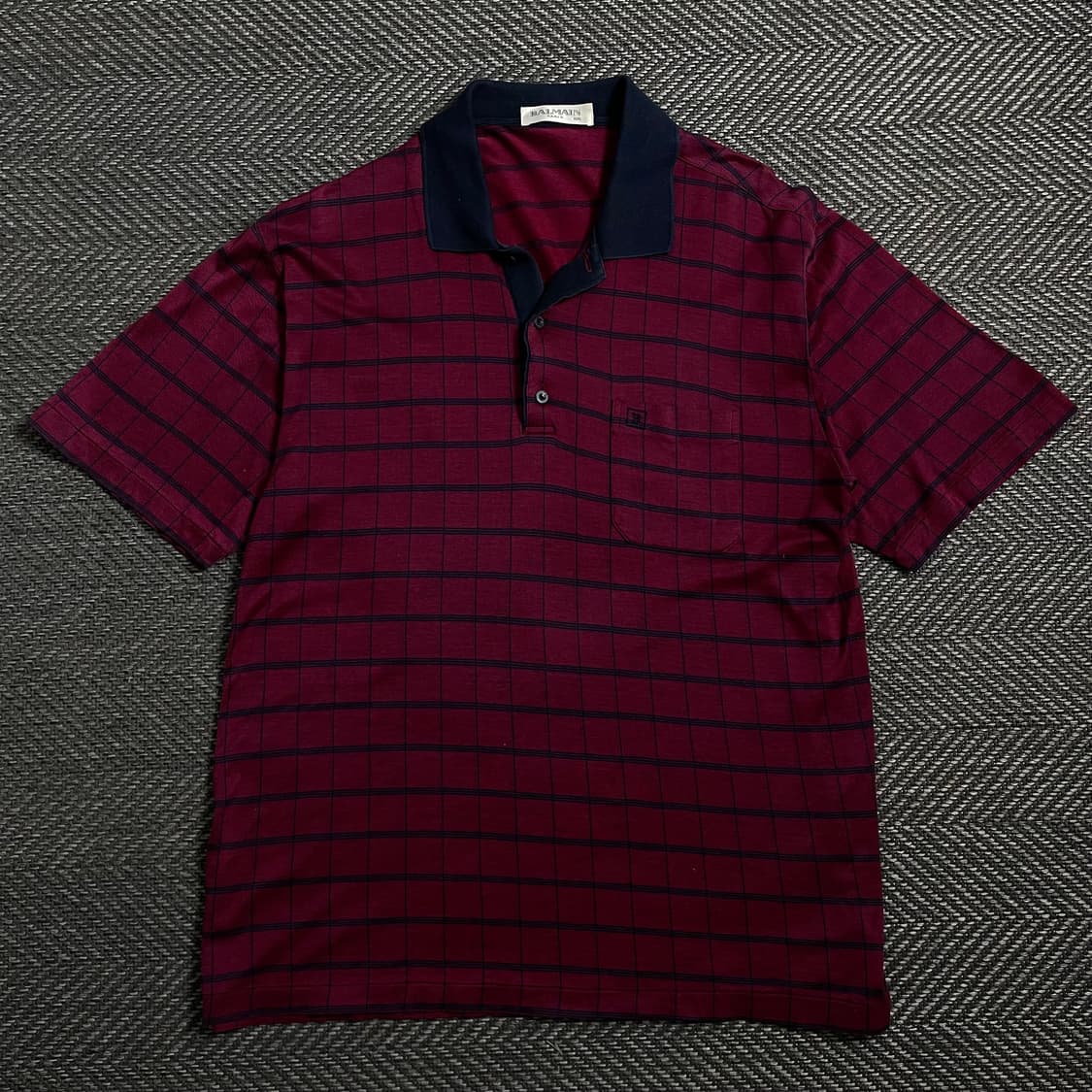 90s 발망 아카이브 체크 패턴 카라넥 반팔 티셔츠o 4304 상품이미지1