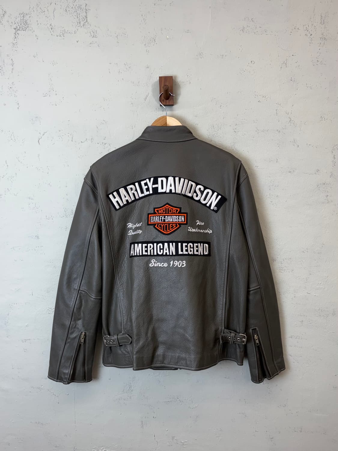 할리데이비슨 스타일 자수 빈티지 싱글 레더 자켓 상품이미지1