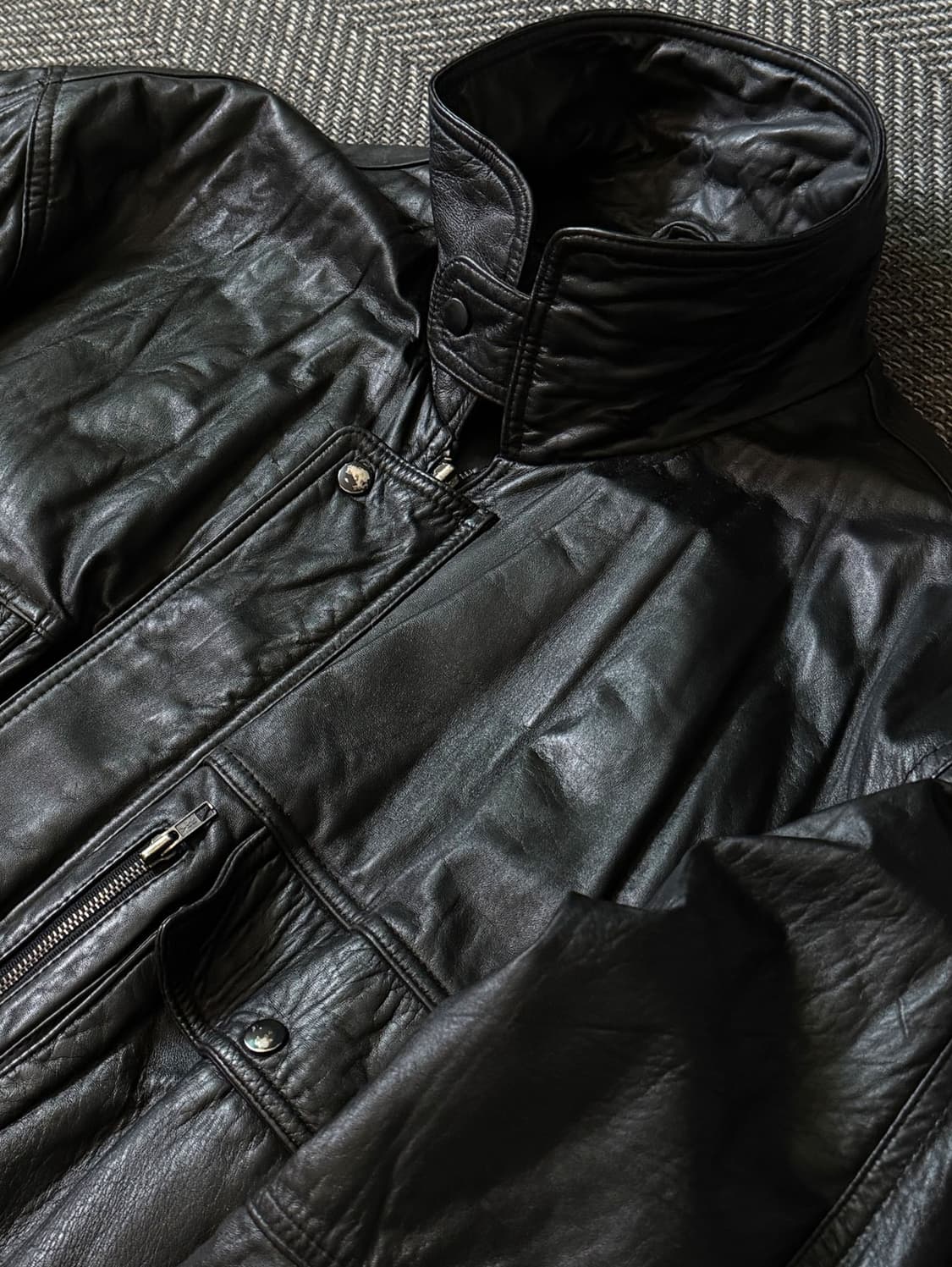 90s 블랙 쉽스킨 빈티지 봄버 레더 자켓 (105) 상품이미지4