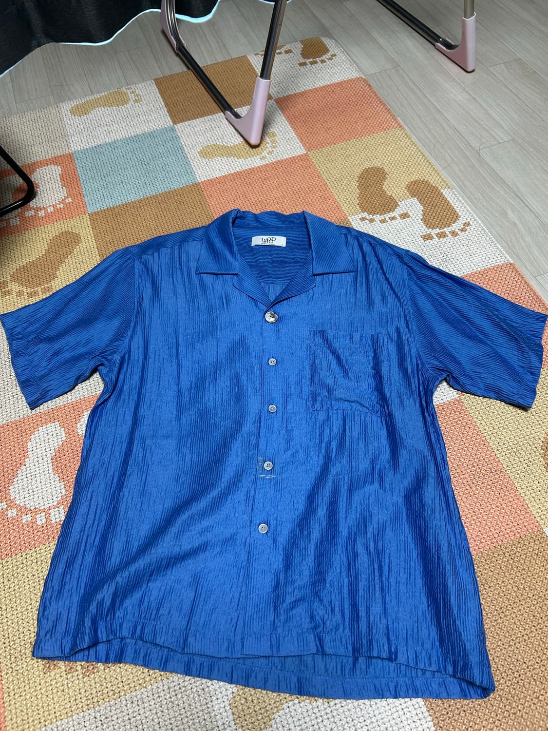 (44)엘무드 라운지 스트라이프 하프 셔츠 블루 상품이미지1