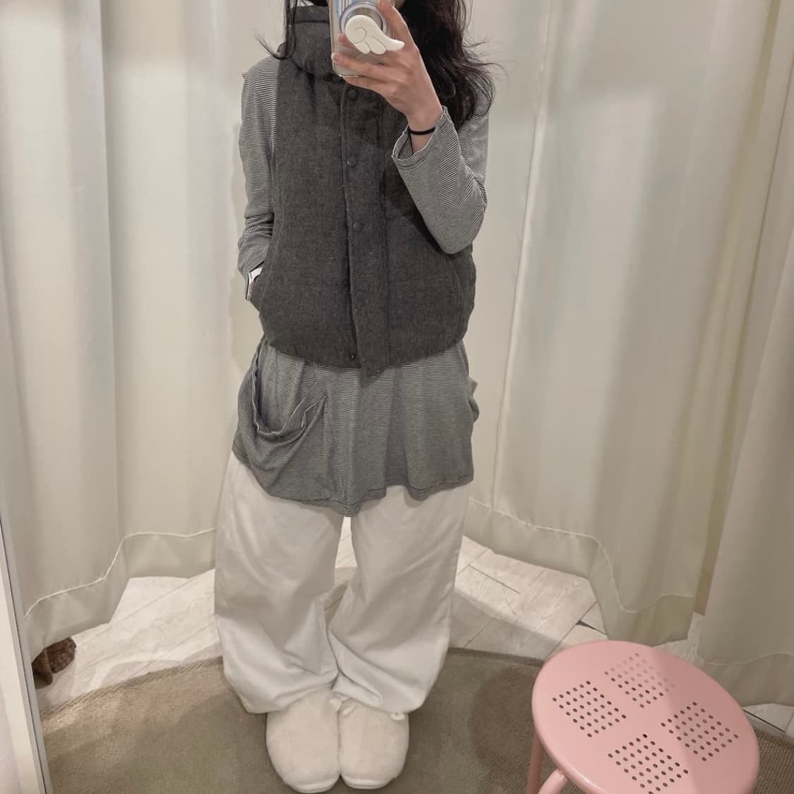 언발 포켓 스트라이프 레이어드 티셔츠 원피스 상품이미지3