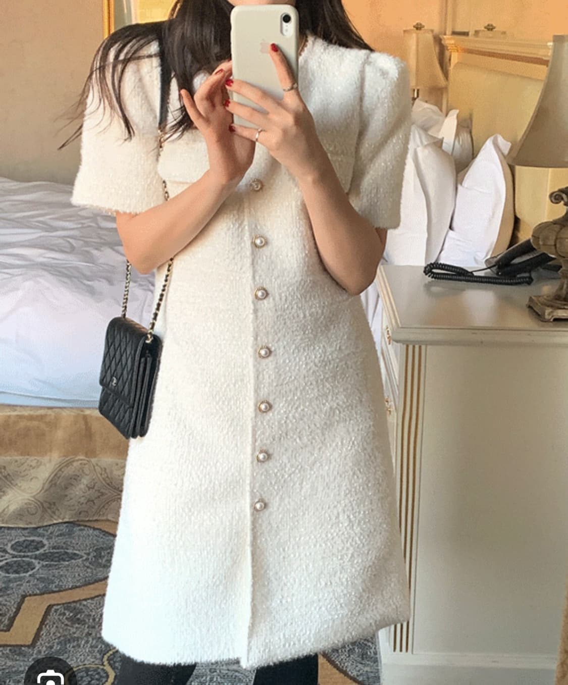 (새상품)파인땡큐 화이트 트위드 원피스 상품이미지3