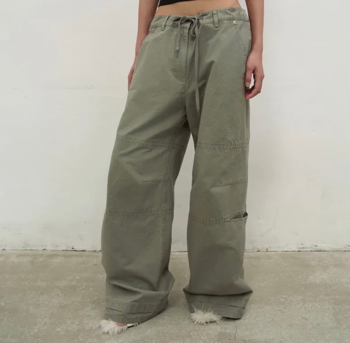 lcdc tm 워시드 스트링 와이드 카고팬츠 카키 상품이미지2