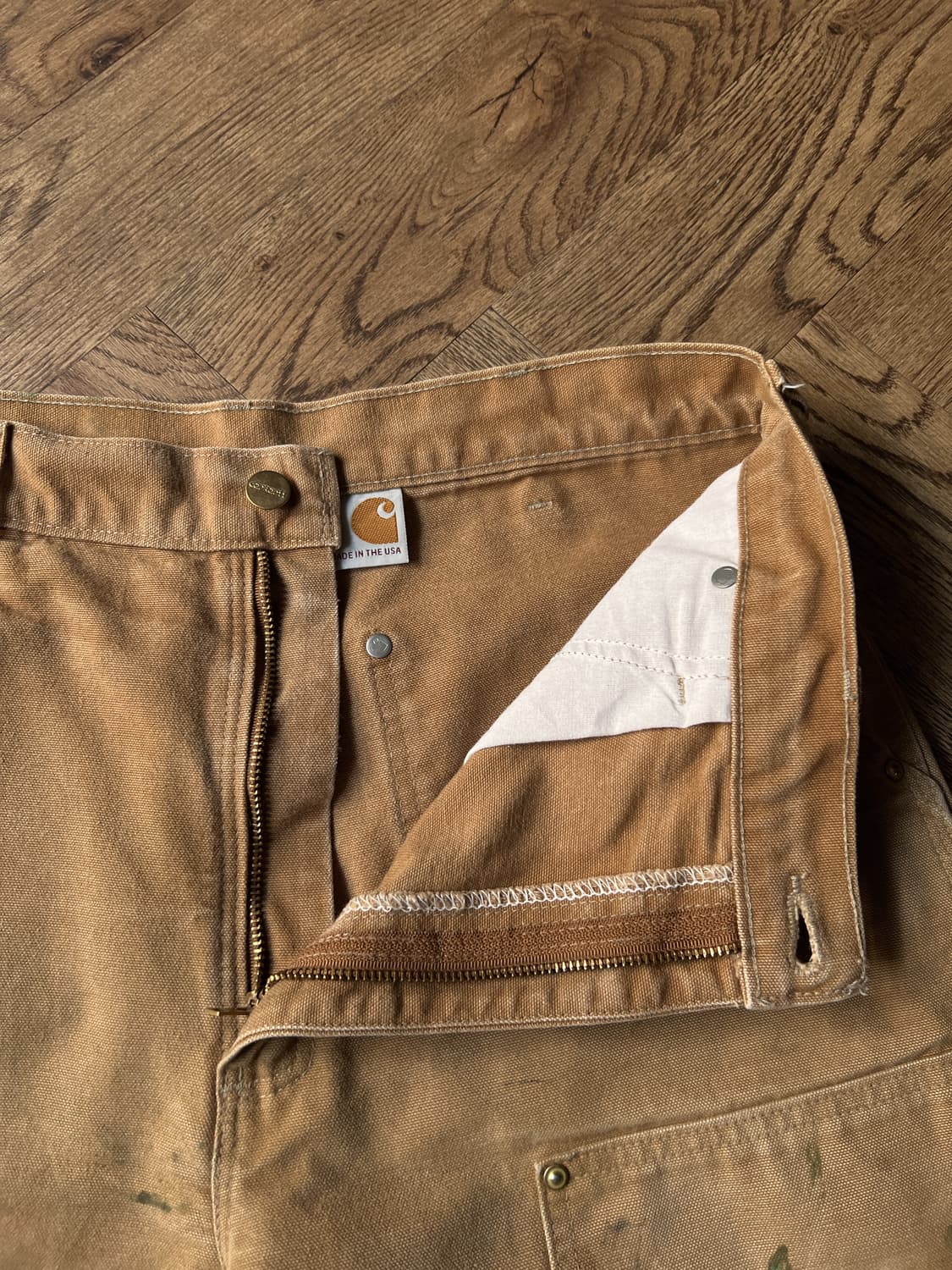 [34]칼하트 Made in USA 더티워싱 브라운 더블니 워크 팬츠 상품이미지3