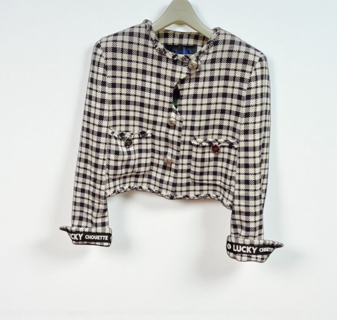 럭키슈에뜨 트위드 체크 크롭 자켓 세일러카라36 상품이미지1