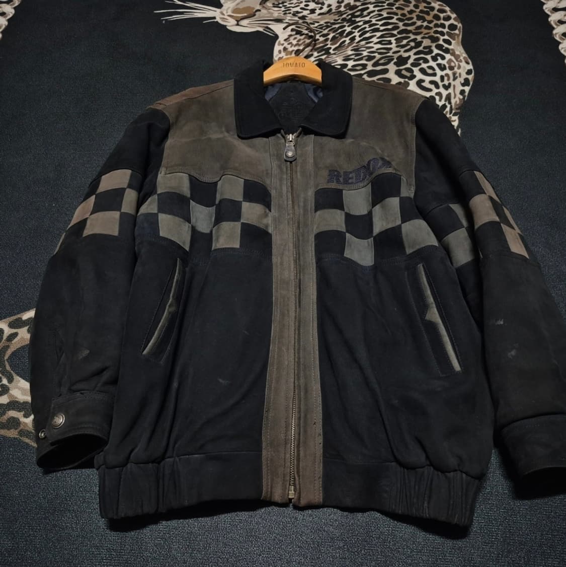 90's 레드옥스 스웨이드 패치워크 레더 봄버 자켓 XL 상품이미지1