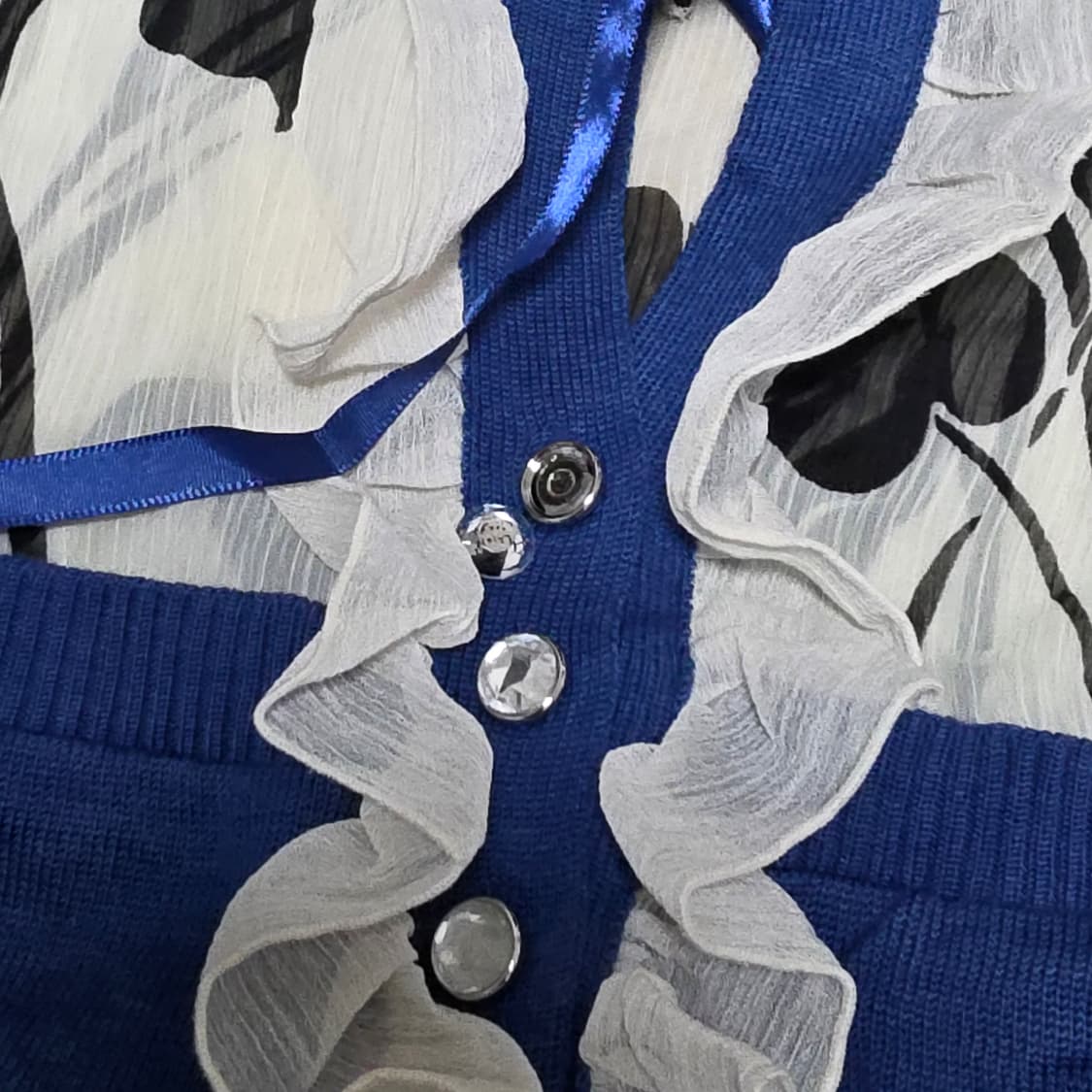 빈티지) 로맨틱 블루 모리걸st 보헤미안 리본 니트셔링 블라우스 상품이미지4