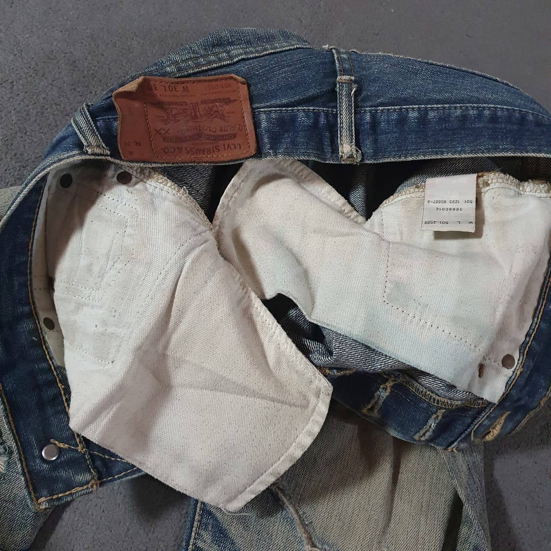 90s LVC 리바이스 USA 501-0657 셀비지 더티 데님 30 상품이미지9