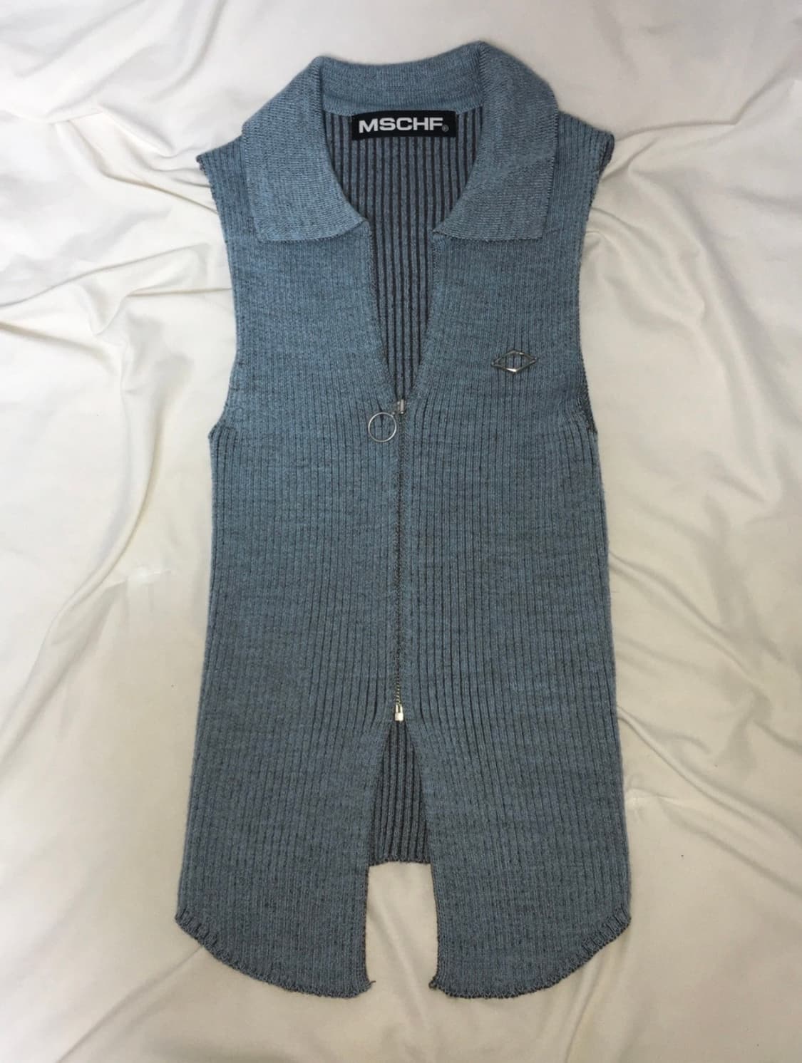 미스치프 니티드 투톤 슬리브리스 블루 브라운 상품이미지1