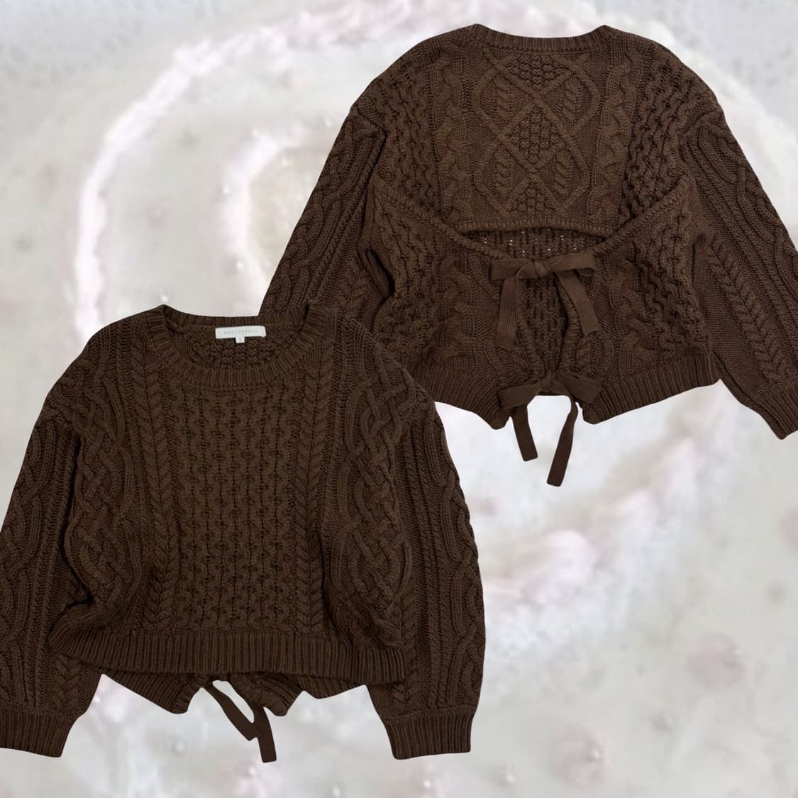 MERCURYDUO 머큐리듀오 뒷 절개 포인트 브라운 케이블 니트 상품이미지1