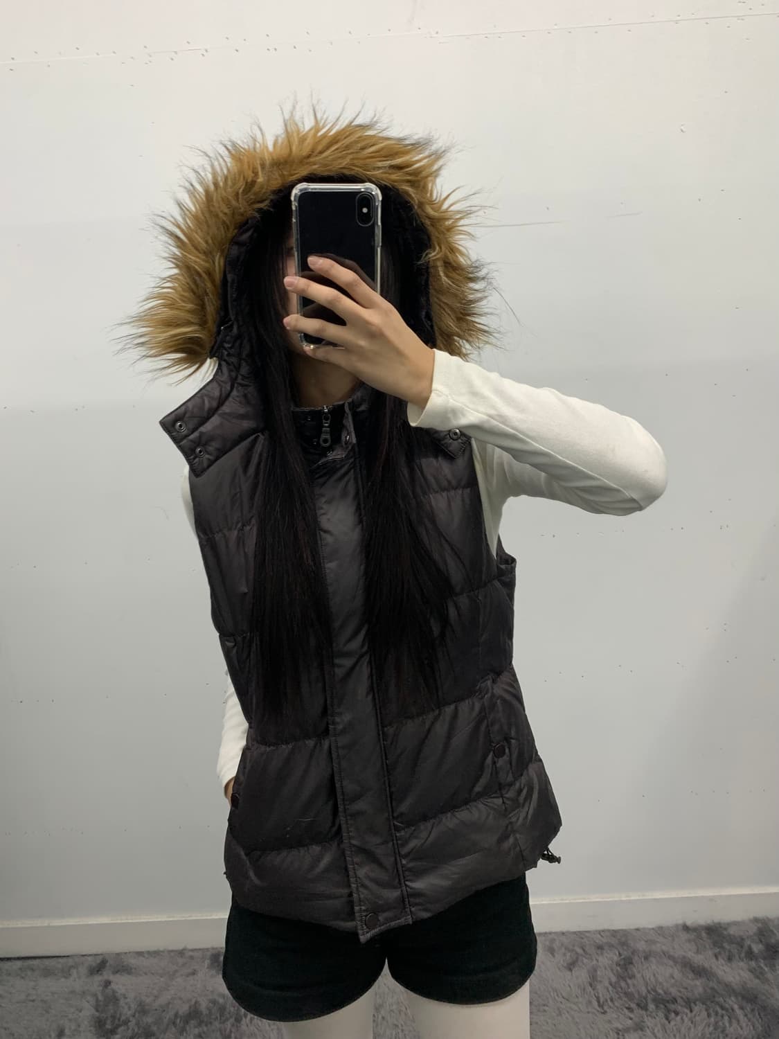 Y2k 그레이 퍼 다운 베스트 상품이미지1