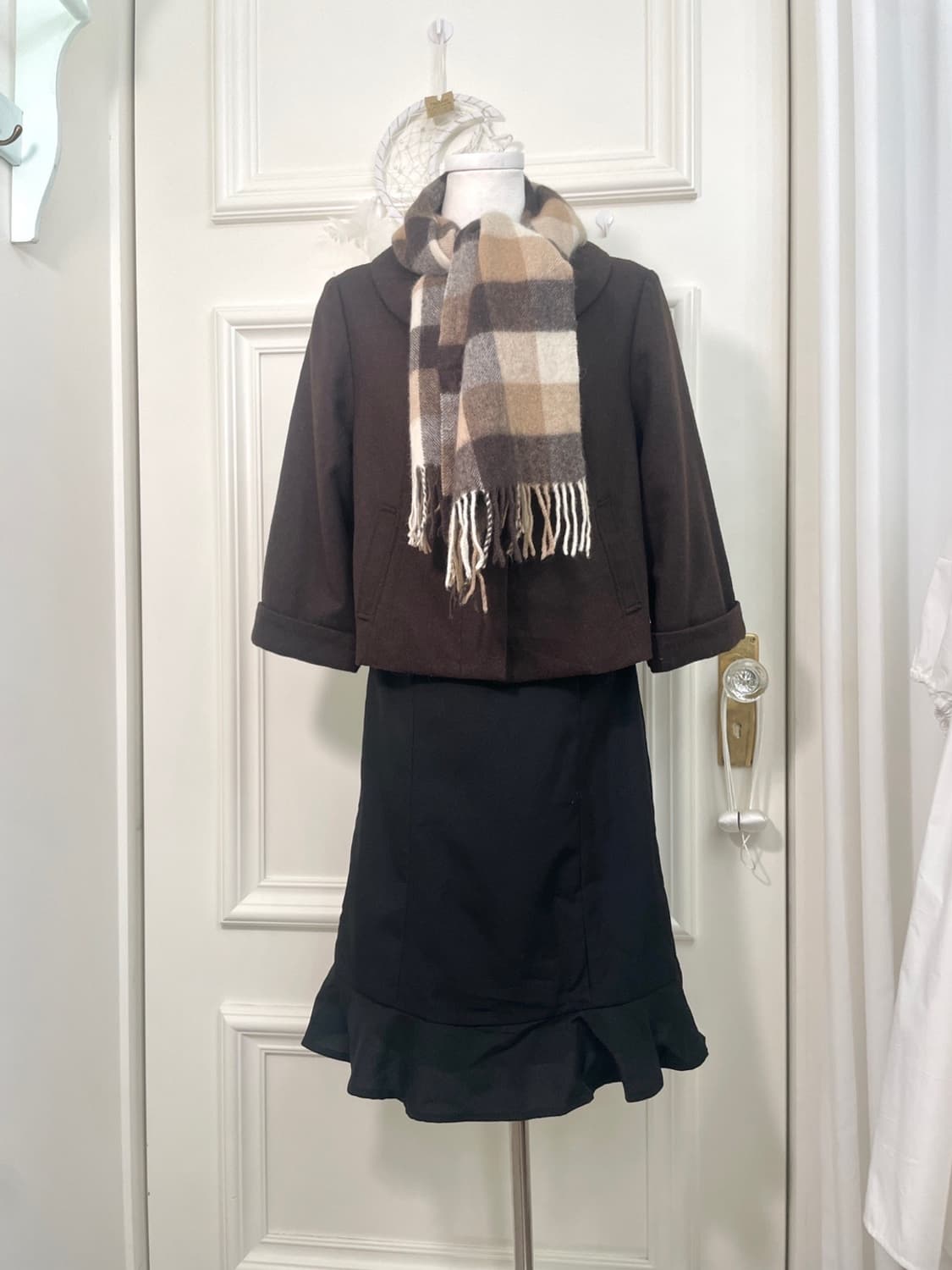 beige brown check basic muffler 상품이미지3