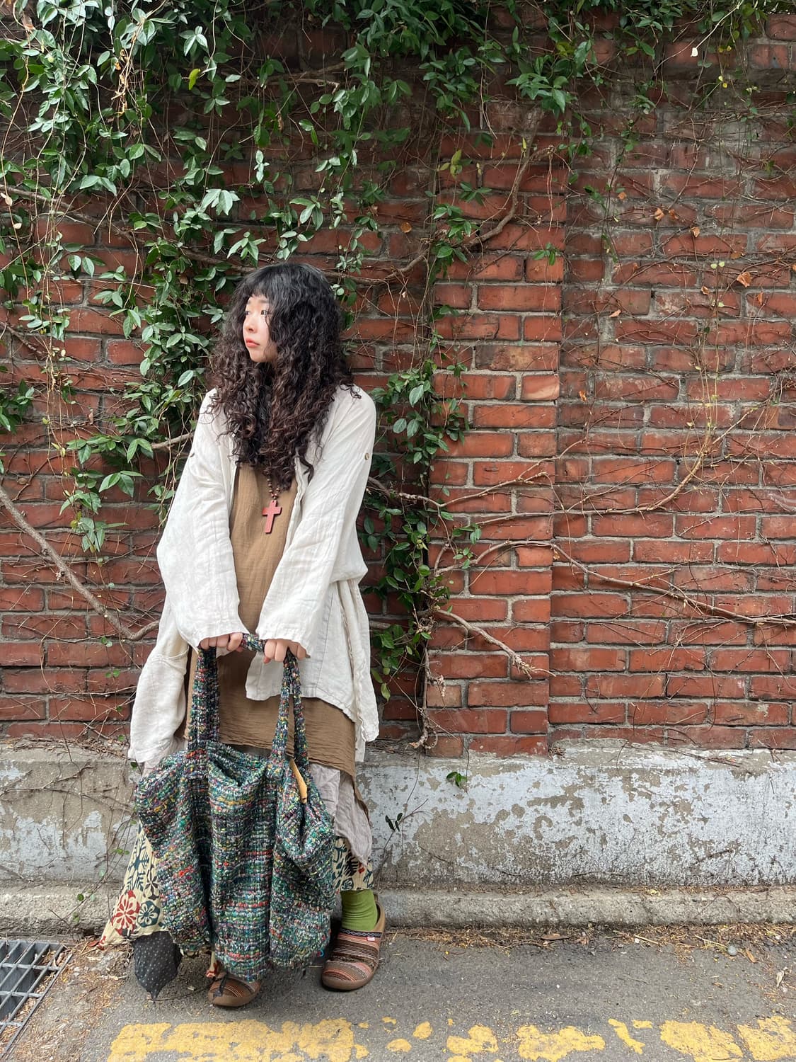 히피 에스닉 뜨개질 토트백 상품이미지2