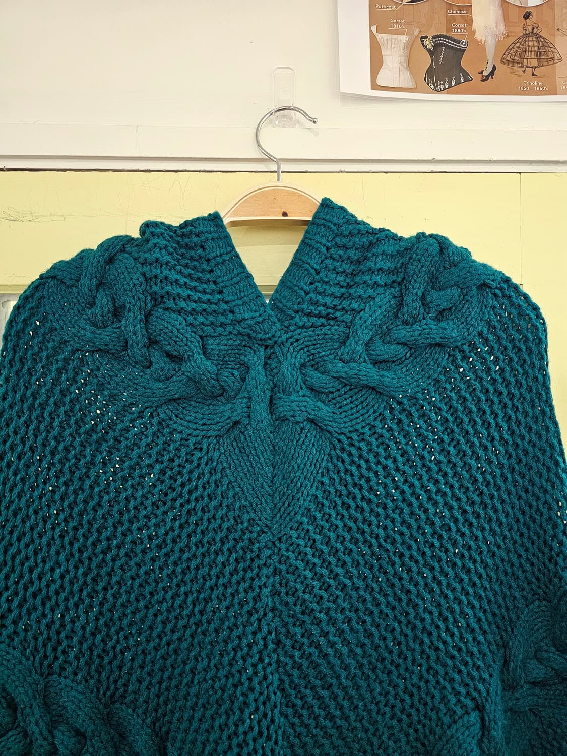 Japan 청록 니트 후드 케이프 상품이미지4