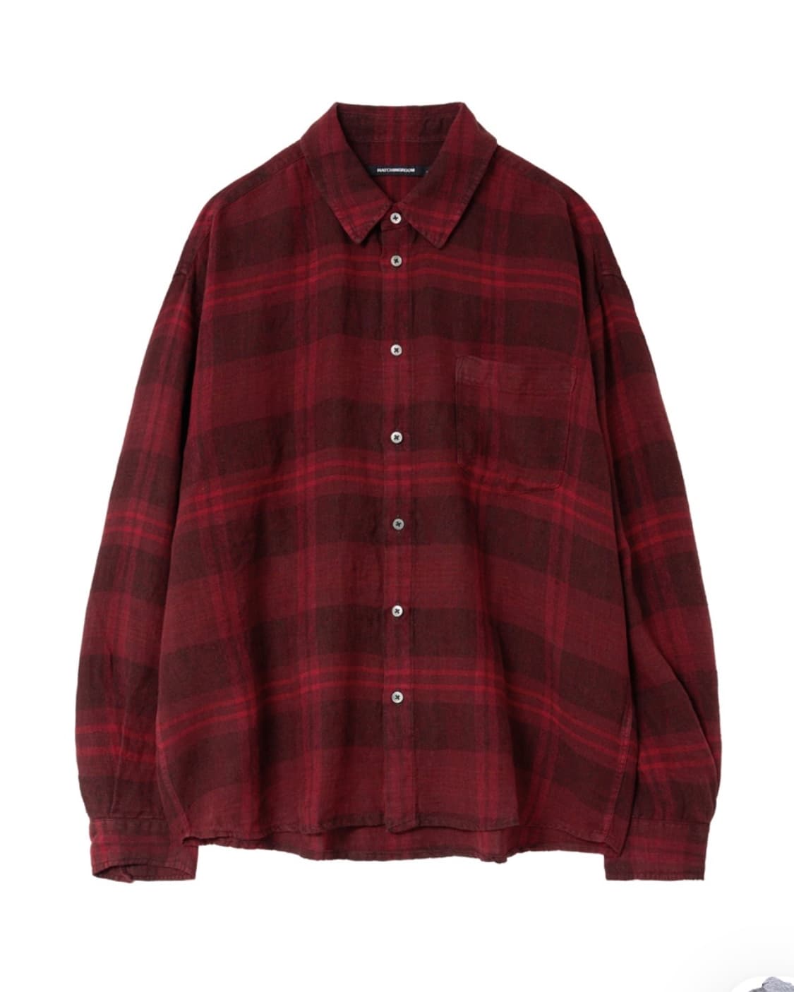 [3]해칭룸 클래식 셔츠 린넨 빅 체크 다크 레드 상품이미지1