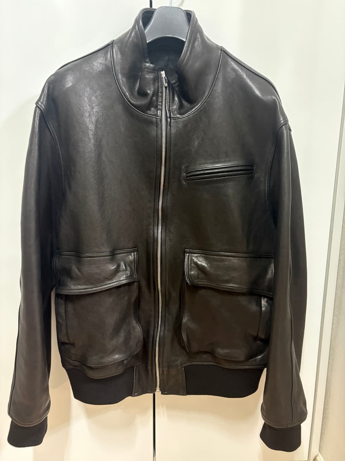 퍼스트플로어(현 파프터) 하이넥 램 레더 블루종 48사이즈 상품이미지2